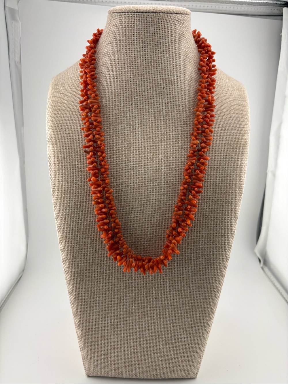 Coral Mediterranean Chip Necklace with Plated Bow clasp - Picture 2 of 4